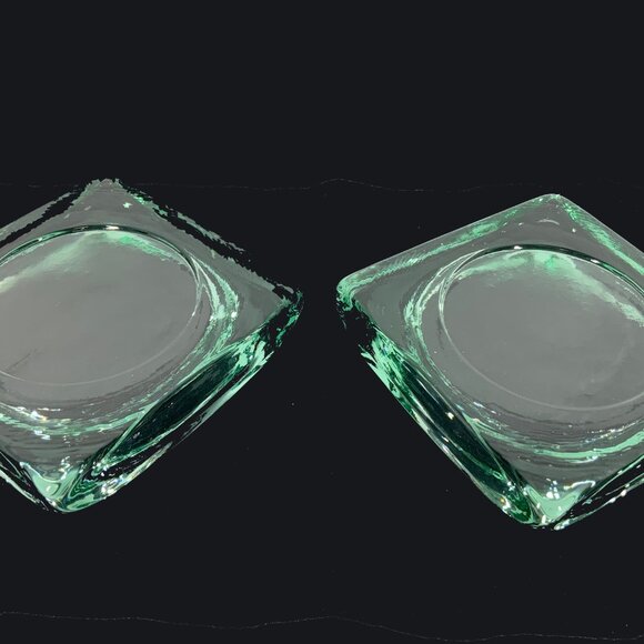 Pair Fire And Light Recycled Art Glass, Footed Candle Holder, Wine Caddy Ashtray - Picture 7 of 8